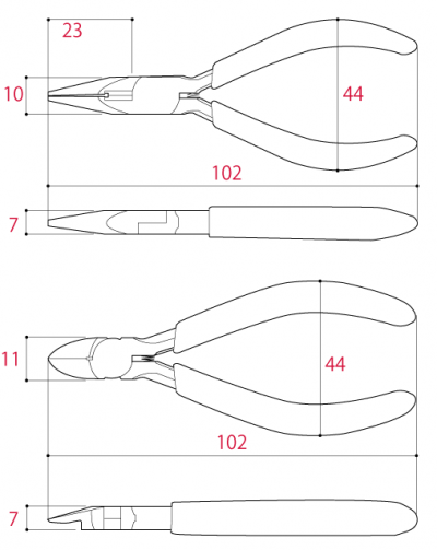 Bộ Kìm mũi nhọn và kìm cắt nhựa mini MRN-100 Tsunoda